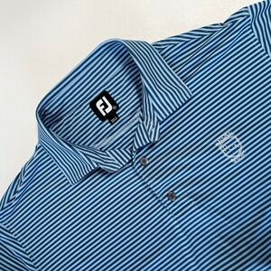 FootJoy FJ Golf Polo Shirt‎ Mens XL Blue Striped Performance Golf PGA Tour Logo